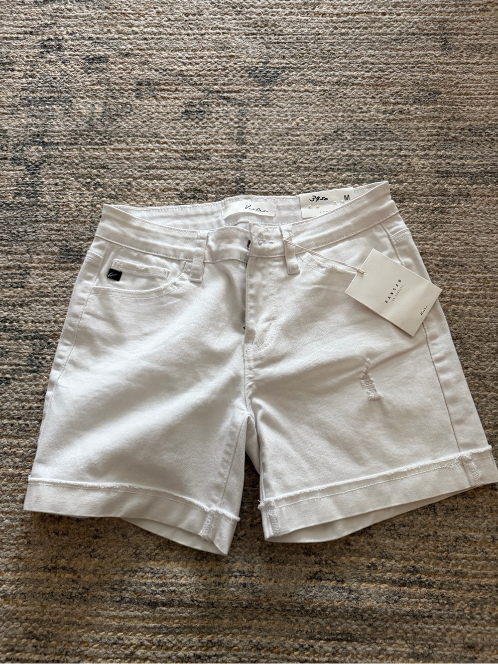 KanCan White Rolled-Hem Denim Shorts